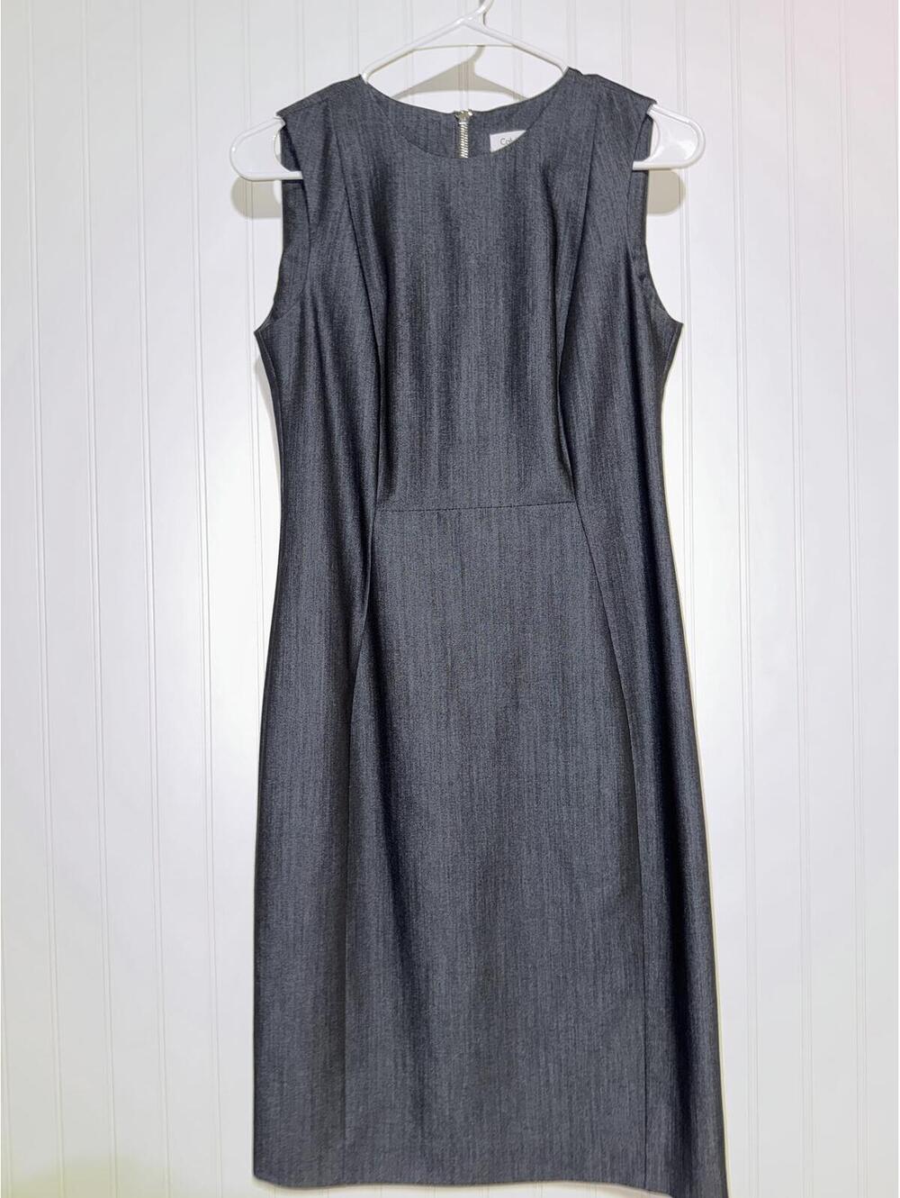 Calvin Klein Grey Sleeveless Sheath Dress Exposed Gold Back Zip Career Size 4